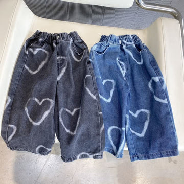 Toddler Lovely Heart Denim Loose Pants