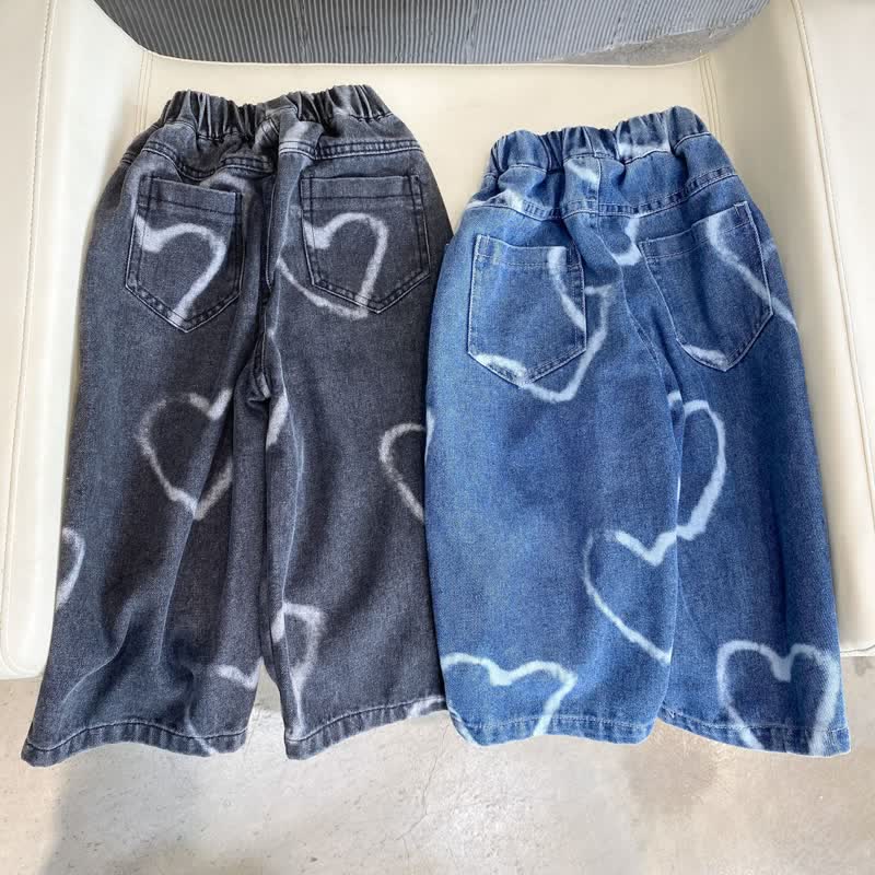 Toddler Lovely Heart Denim Loose Pants