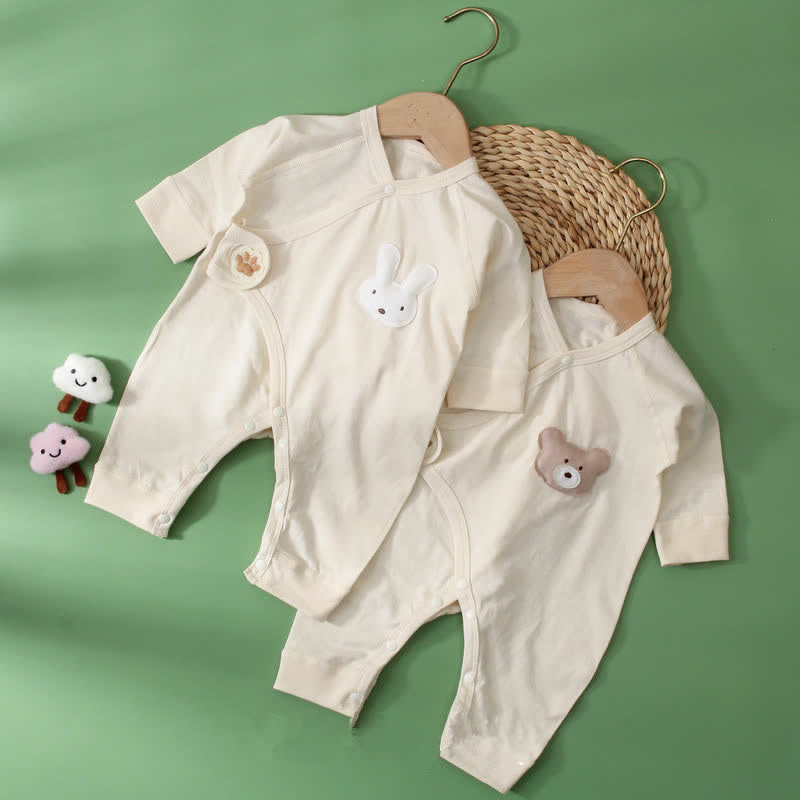 Baby Beige Animal Simple Kimono Romper