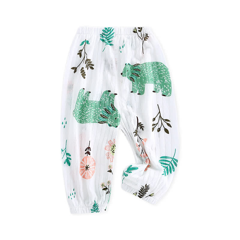 Toddler Cartoon Flower Bear White Pants