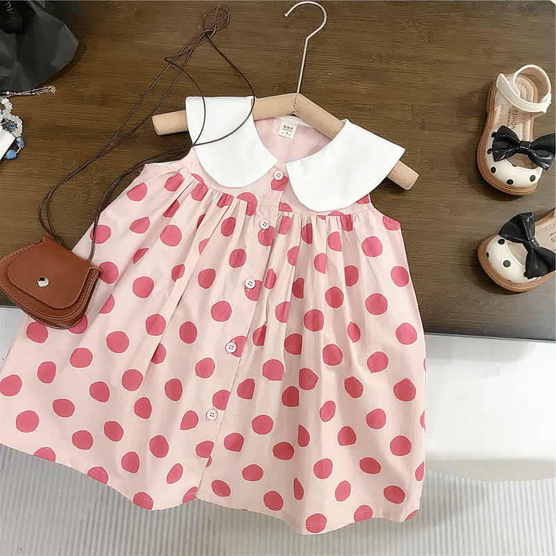 Toddler Pink Cat Dots Lapels Dress