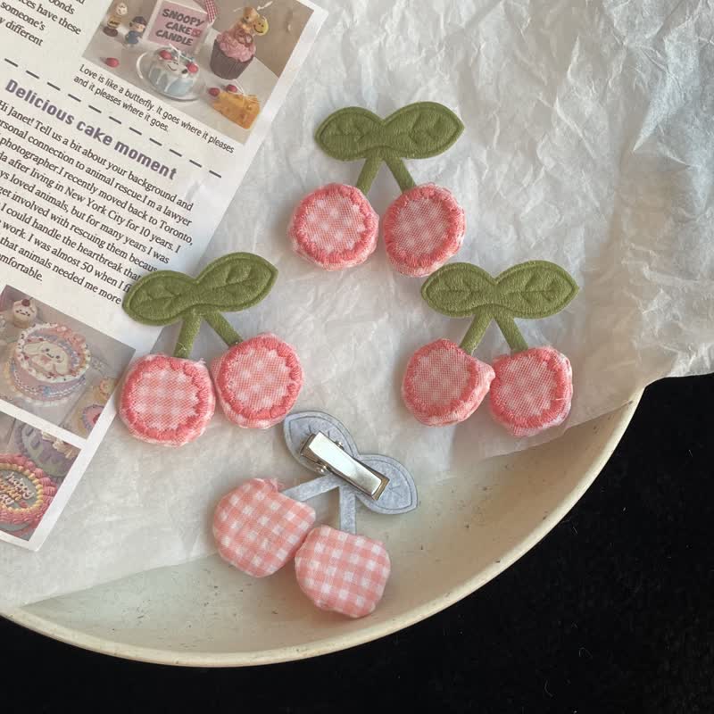 Baby Plaid Fruit Pink Hair Clips