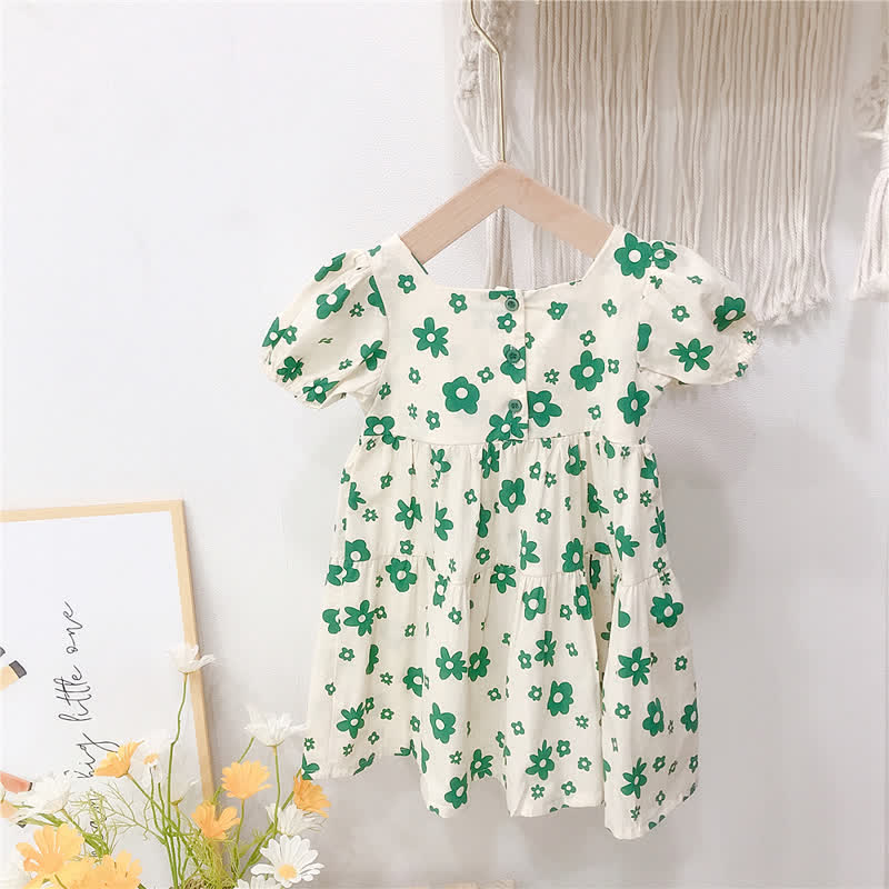 Toddler Green Flower Puff Sleeves Dress