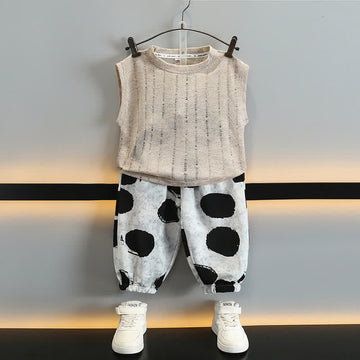 Toddler 2-Piece Hollow Out Sleeveless Dots Set