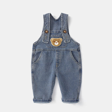 Toddler Retro Embroidered Bear Denim Overalls