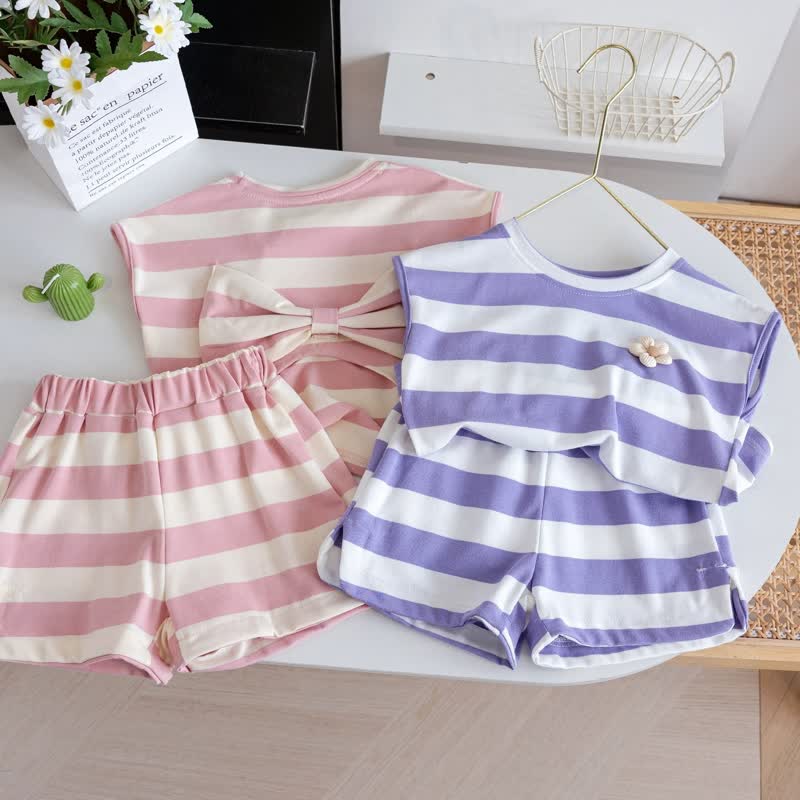 Toddler 2-Piece Flower Bow Striped Set