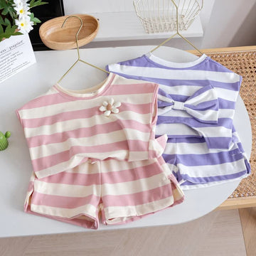 Toddler 2-Piece Flower Bow Striped Set