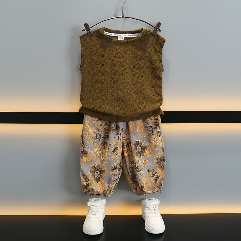 Toddler Boy 2-Piece Brown Flower Set