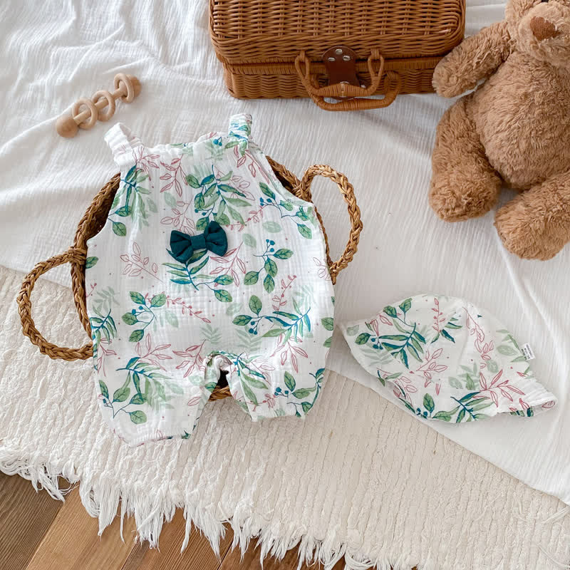 Baby Green Leaf Bow Romper with Hat