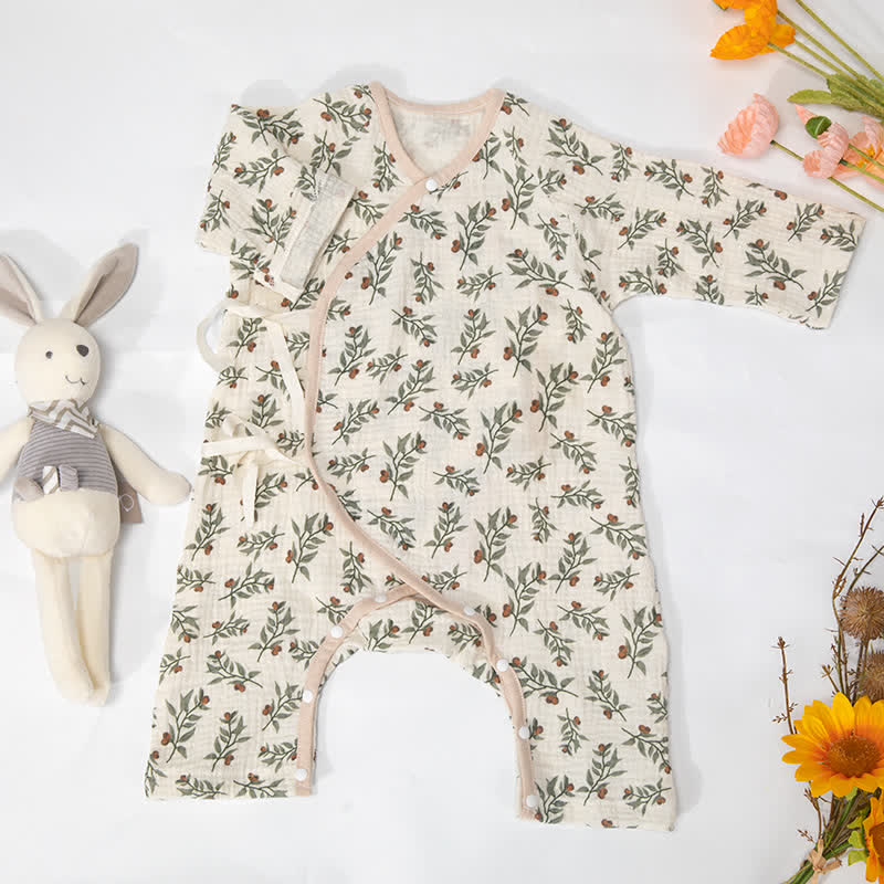 Baby Leaves Kimono Beige Pajamas Romper