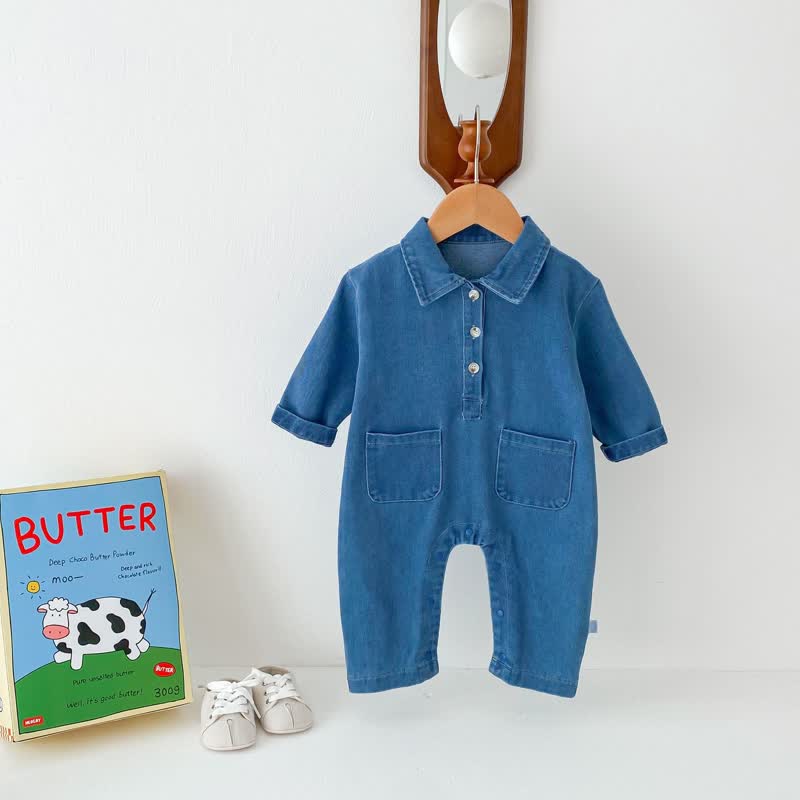 Baby Denim Polo Pocket Blue Romper