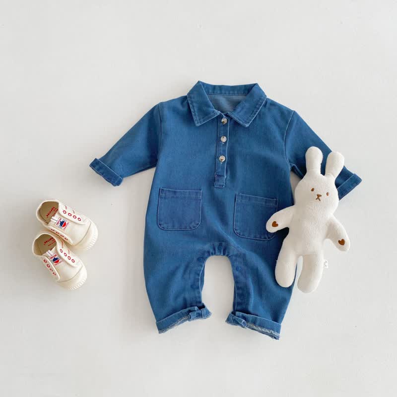 Baby Denim Polo Pocket Blue Romper