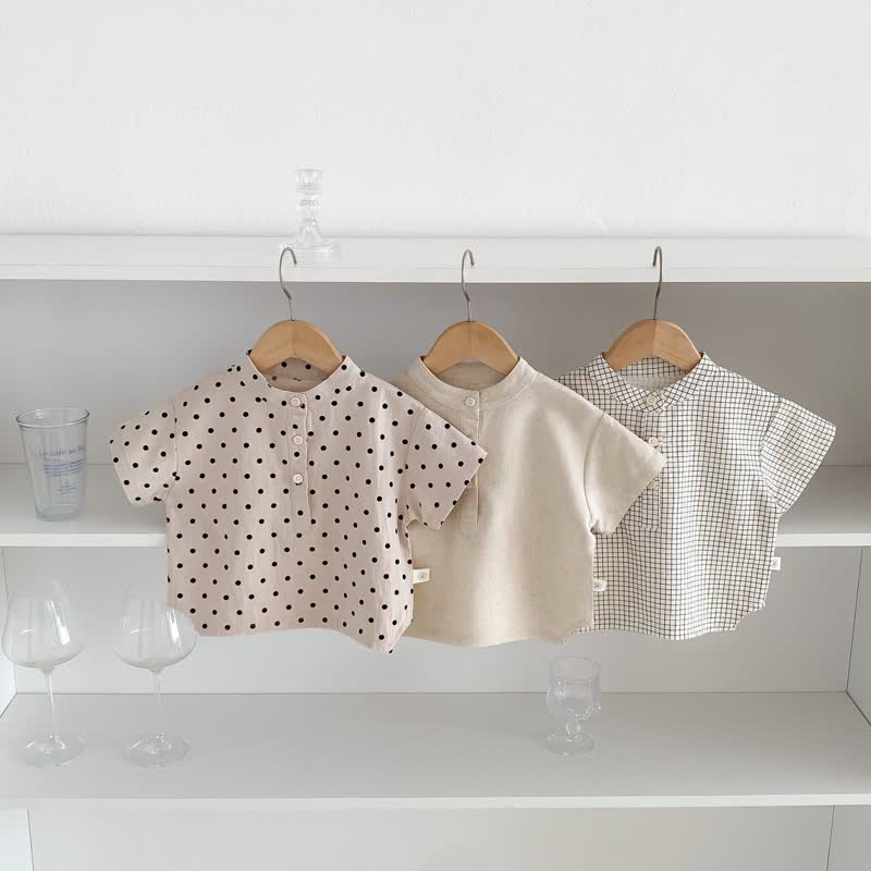 Toddler Plaid Dots Button Soft T-shirt