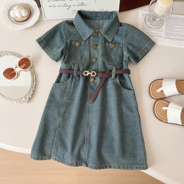 Toddler Denim Blue Dress with Belt