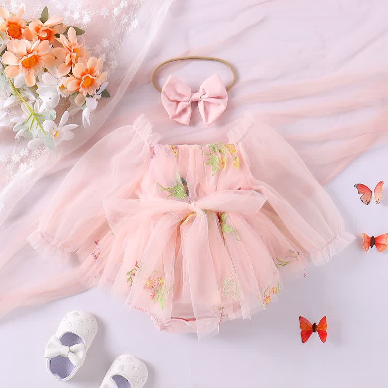 Baby Embroidered Flower Bodysuit with Headband