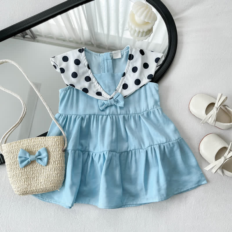 Baby Dots Bow Blue Dress with Bag