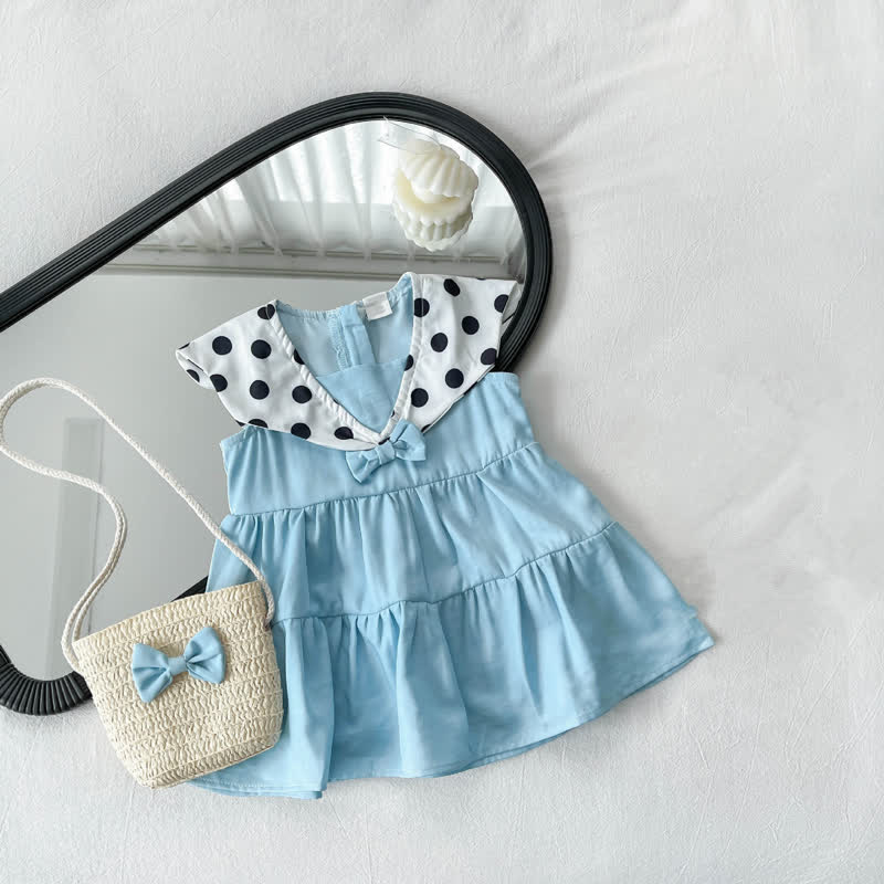 Baby Dots Bow Blue Dress with Bag