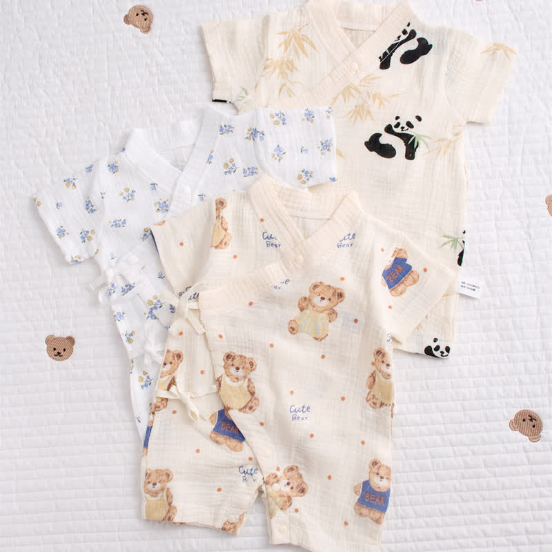 CUTE BEAR Baby Panda Flower Kimono Romper