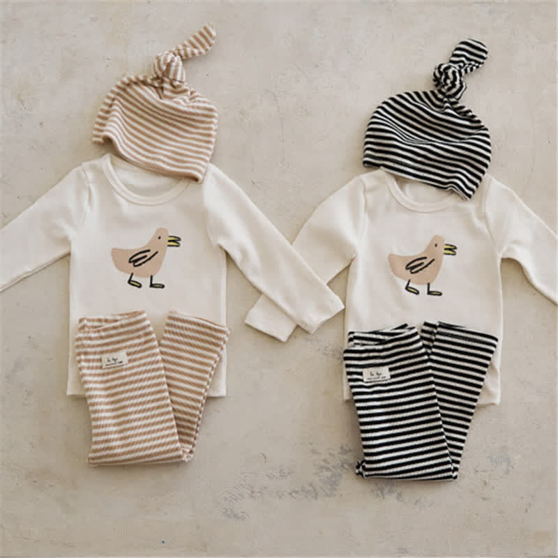 Baby 2-Piece Bird Striped Set with Hat