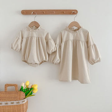 Baby Toddler Pure Color Linen Bodysuit Dress