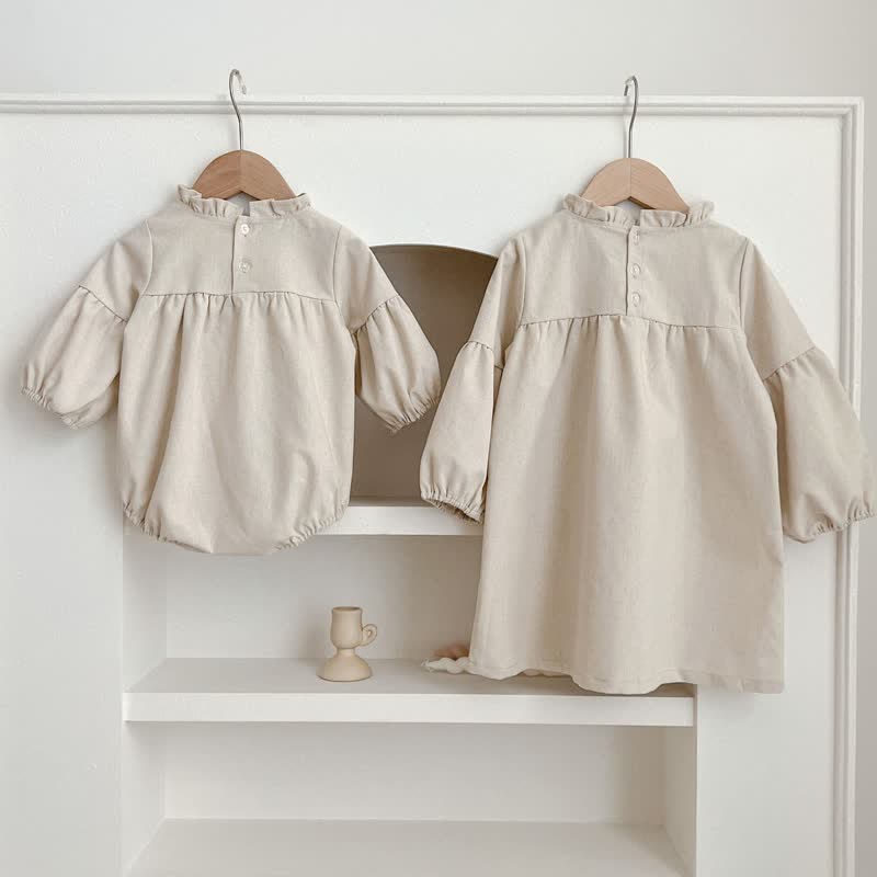 Baby Toddler Beige Linen Bodysuit Dress