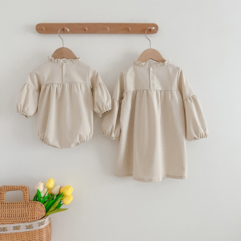 Baby Toddler Pure Color Linen Bodysuit Dress