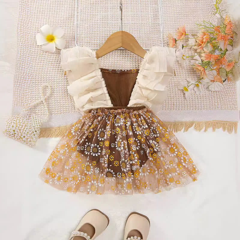 Baby Brown Tulle Flower Skirted Bodysuit