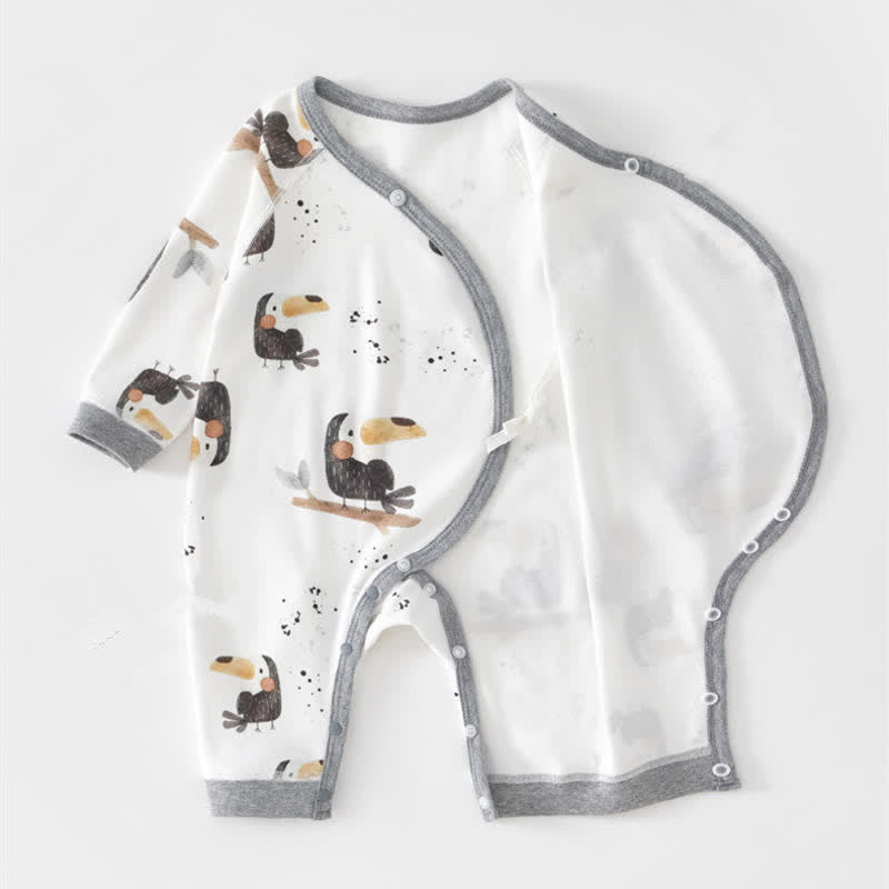 Baby White Woodpecker Kimono Romper