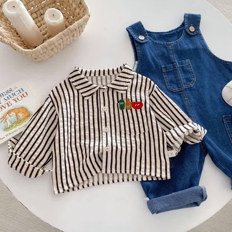 Baby Black Embroidered Vertical Striped Shirt