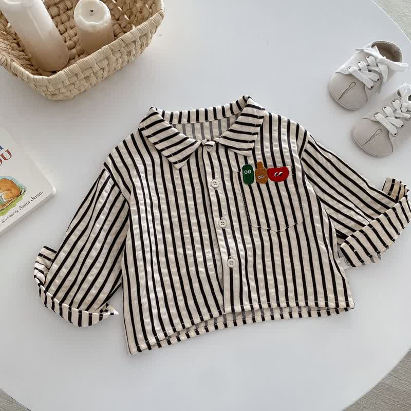 Baby Black Embroidered Vertical Striped Shirt