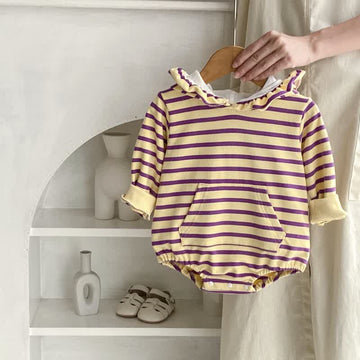 Baby Yellow Hooded Striped Bodysuit