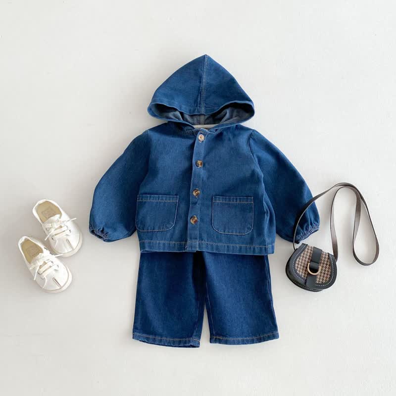 Toddler Vintage Blue Denim Hooded Coat