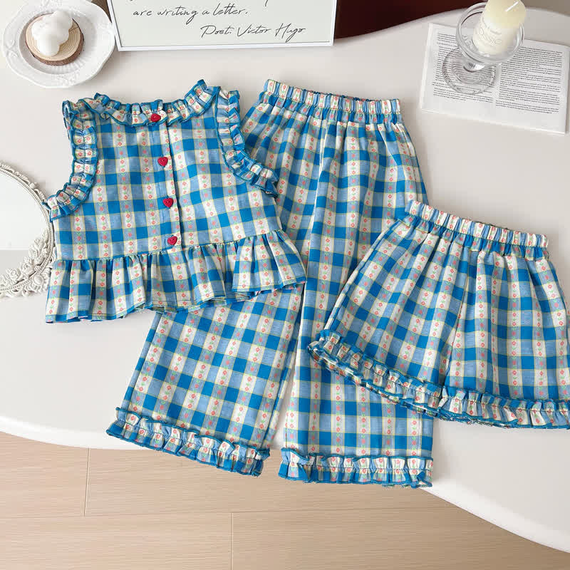 Toddler 3-Piece Flower Plaid Blue Set