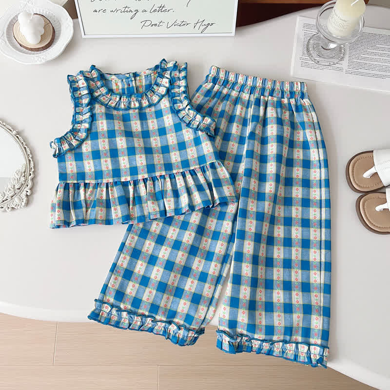 Toddler 3-Piece Flower Plaid Blue Set