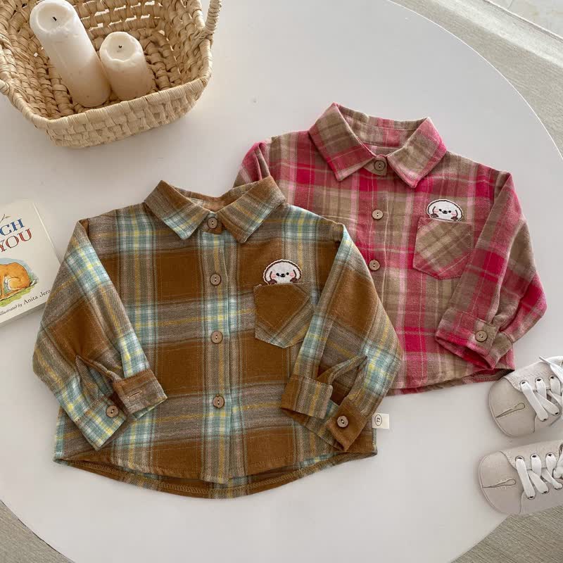 Baby Vintage Design Dog Plaid Shirt