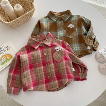 Baby Vintage Design Dog Plaid Shirt