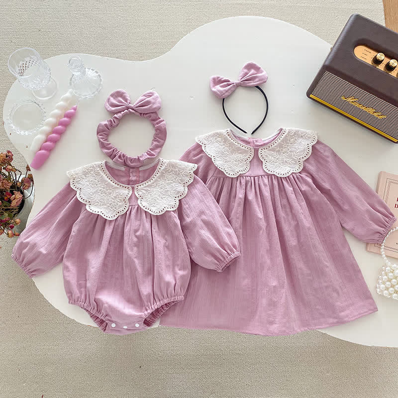 Baby Toddler Pink Lapels Bodysuit/Dress with Headband