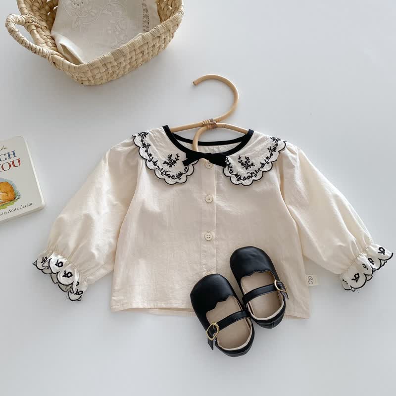 Baby Embroidered Flower Beige Blouse