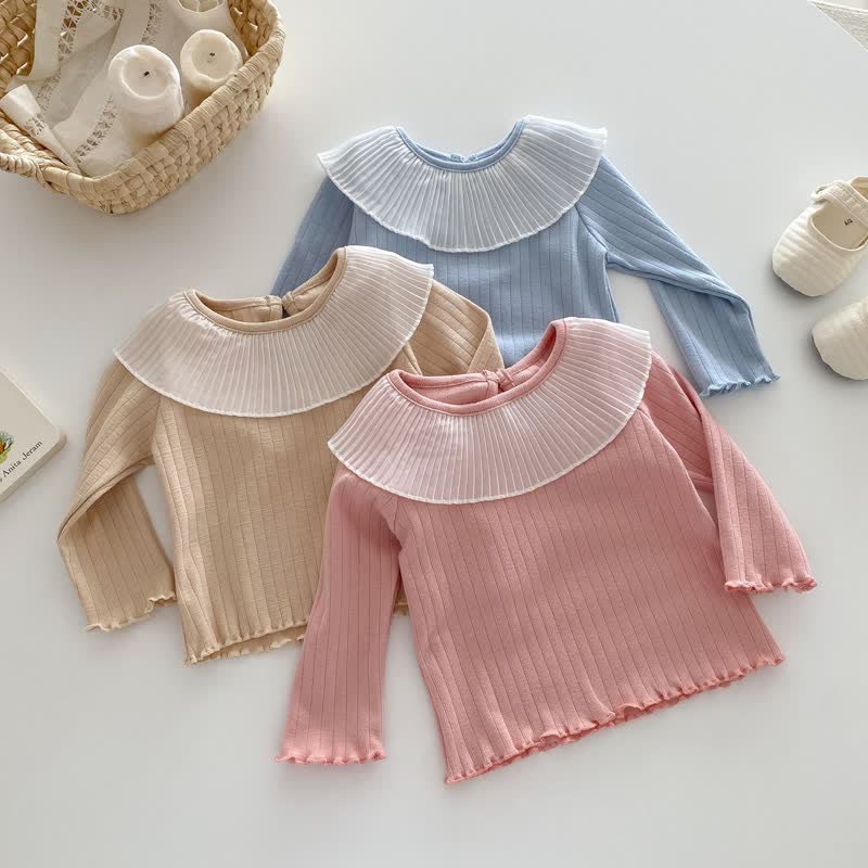 Baby Girl Ribbed White Collar T-shirt