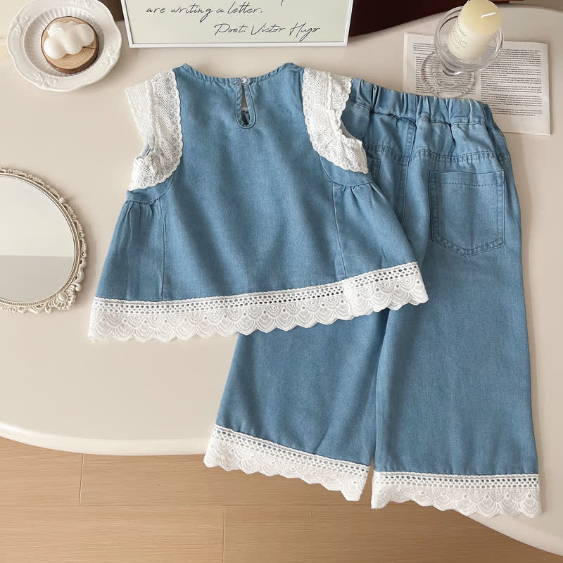 Toddler 2-Piece Lace Denim Sleeveless Set