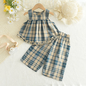 Toddler 2-Piece Blue Plaid Sleeveless Set