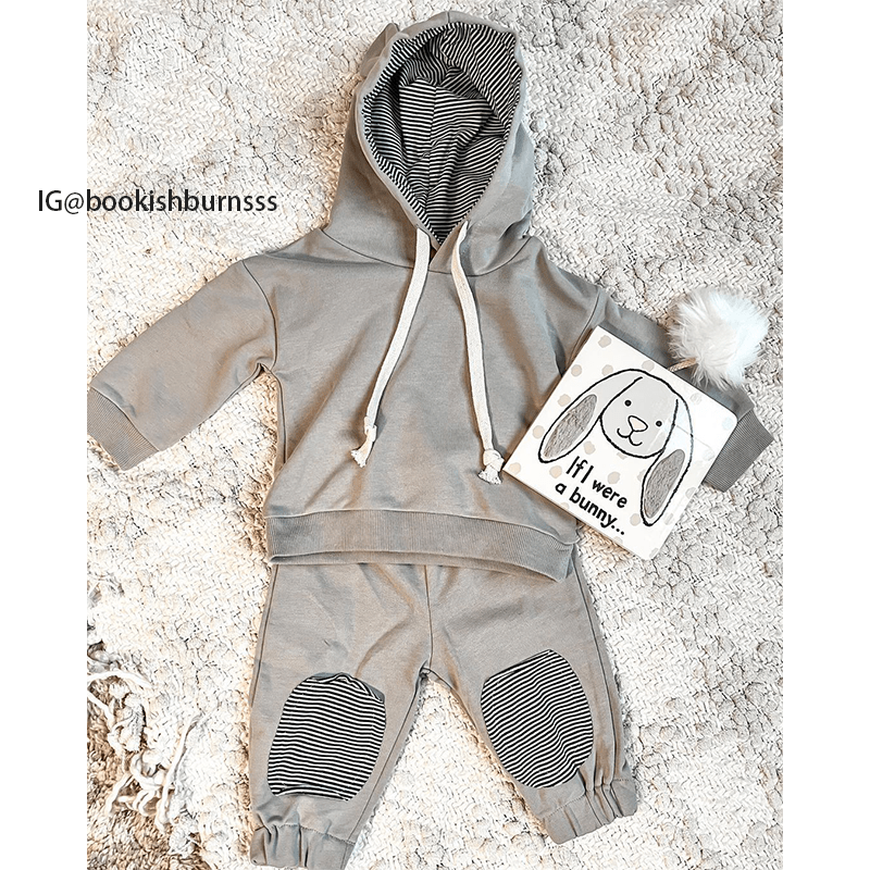 Baby Cute Hoodie & Striped Patch Pants Set