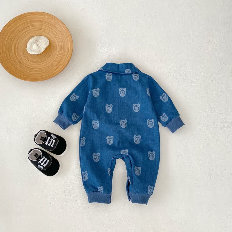 Baby Bear Denim Blue Polo Romper