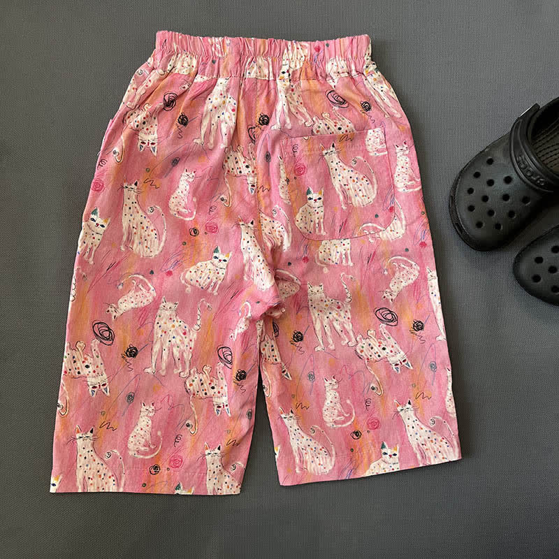 Toddler Graffiti Pink Cat Loose Pants