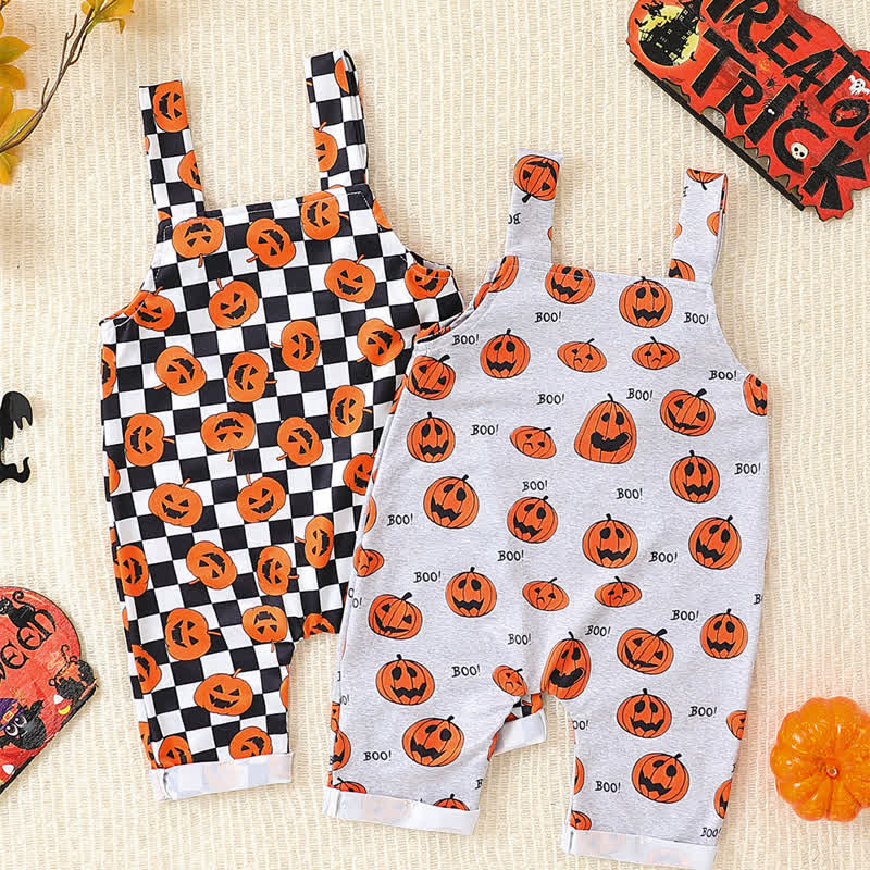 BOO Baby Pumpkin Plaid Overalls