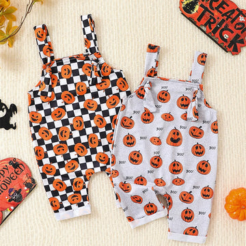 BOO Baby Pumpkin Plaid Overalls