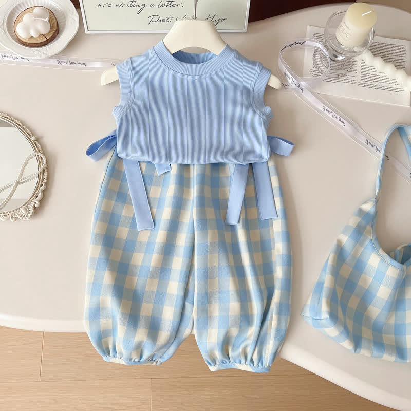 Toddler 2-Piece Blue Plaid Set with Bag