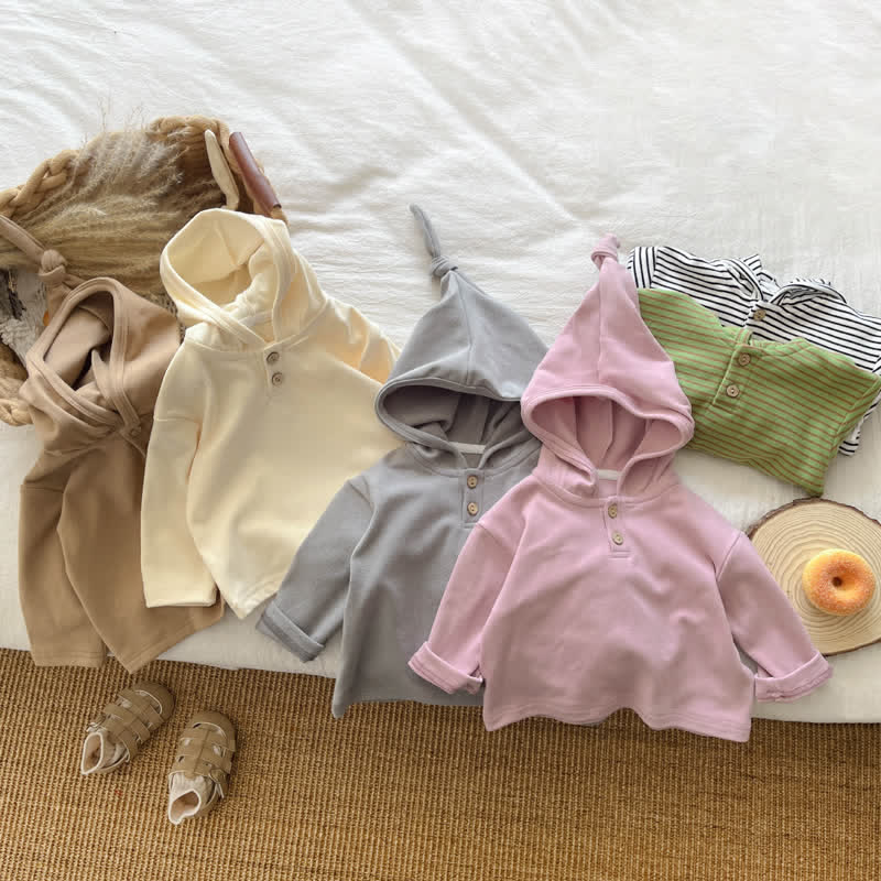 Baby Solid Color Double Button Hoodie