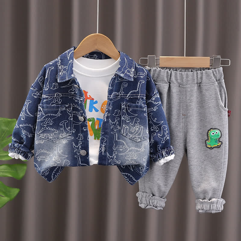 Toddler 3-Piece Cartoon Dinosaur Denim Set