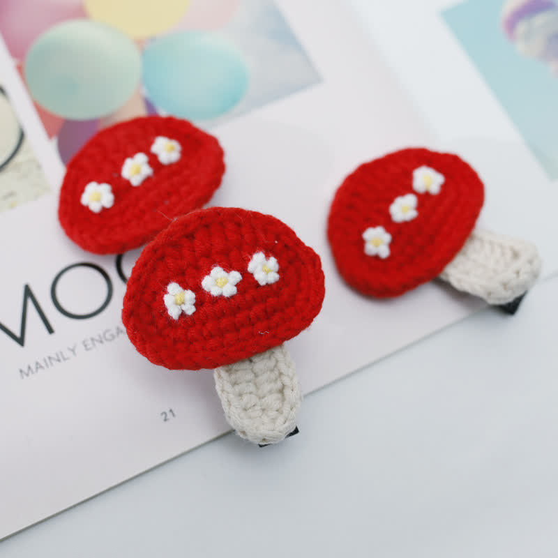 Baby Mushroom Knitted Hair Clips